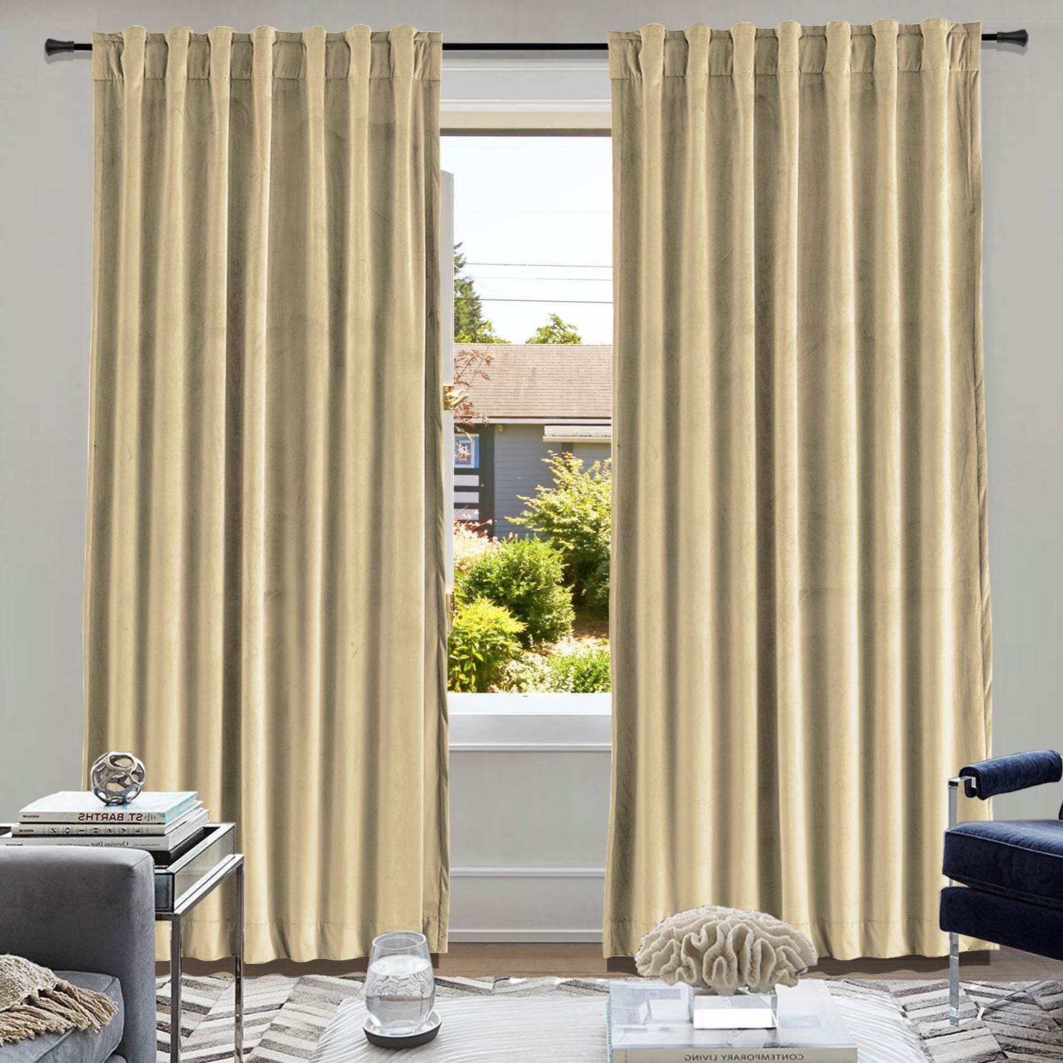 MJ11 Soft Soundproof Luxury Velvet Blackout Drapes Back Tab and Rod Pocket - Cololeaf