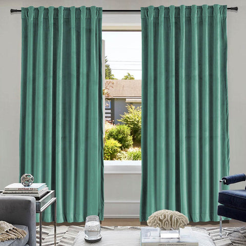 MJ11 Soft Soundproof Luxury Velvet Blackout Drapes Back Tab and Rod Pocket - Cololeaf