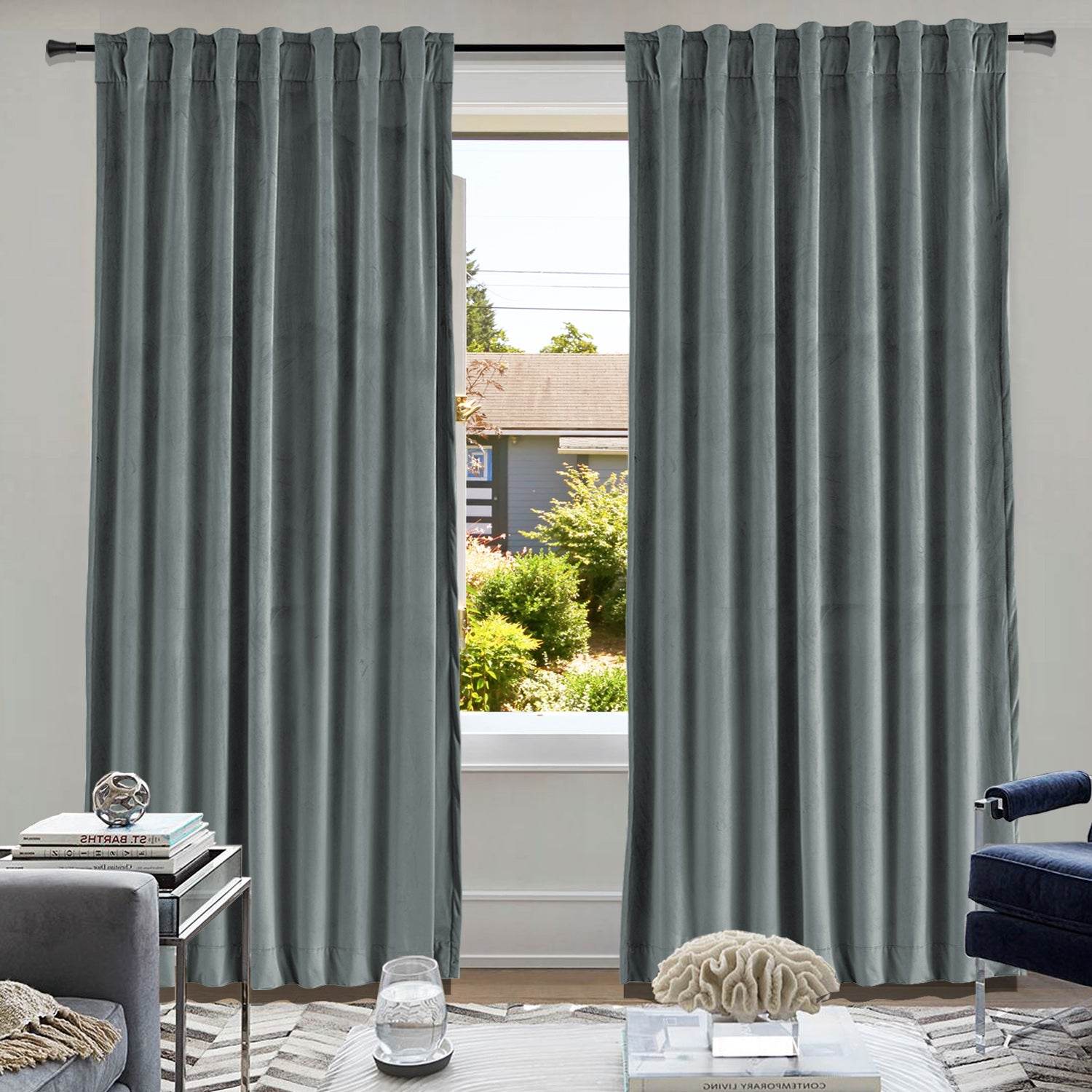 MJ11 Soft Soundproof Luxury Velvet Blackout Drapes Back Tab and Rod Pocket - Cololeaf