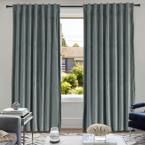 MJ11 Soft Soundproof Luxury Velvet Blackout Drapes Back Tab and Rod Pocket - Cololeaf