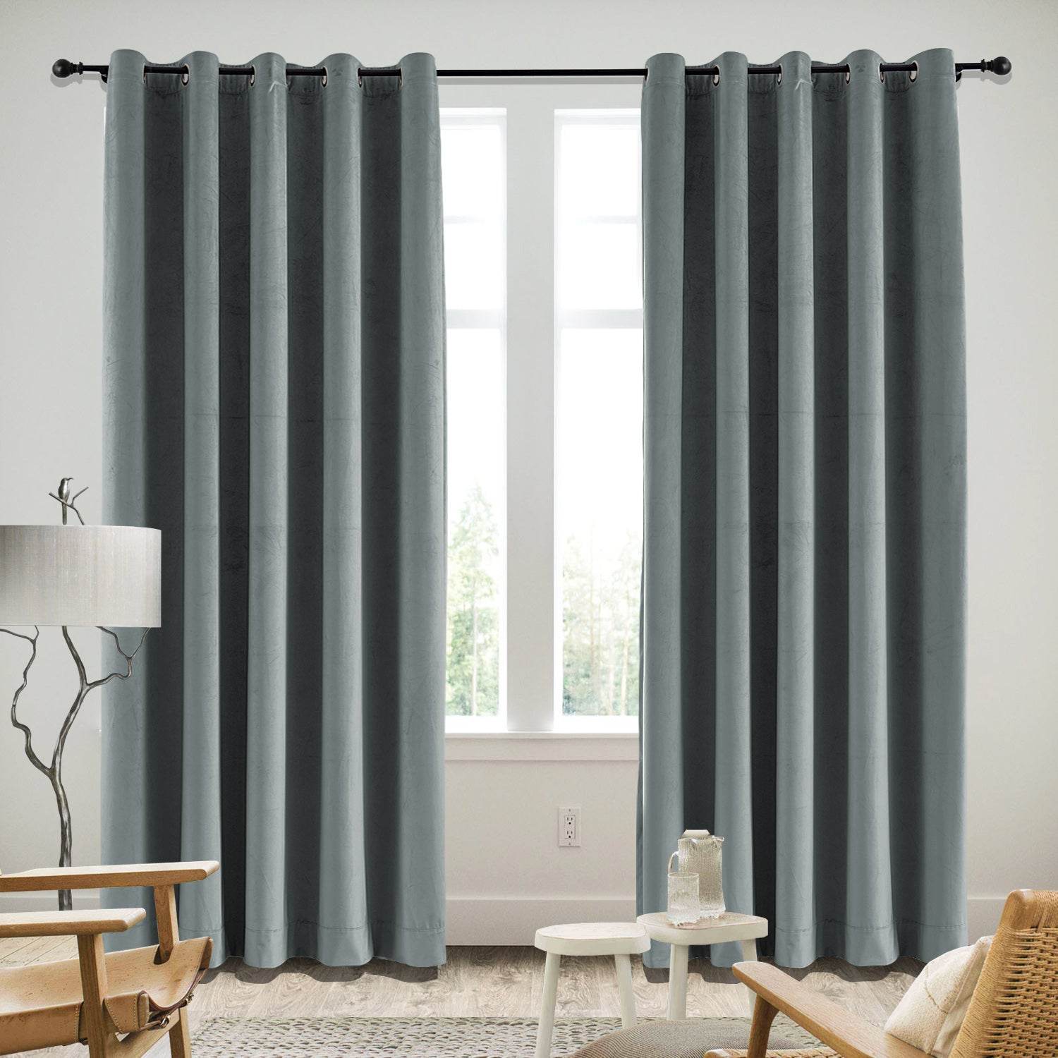 MJ11 Soft Velvet Blackout Drapes For Living Room Bedroom Grommet - Cololeaf