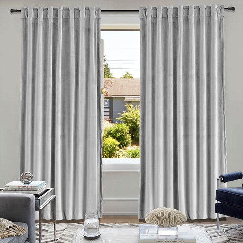MJ11 Soft Soundproof Luxury Velvet Blackout Drapes Back Tab and Rod Pocket - Cololeaf