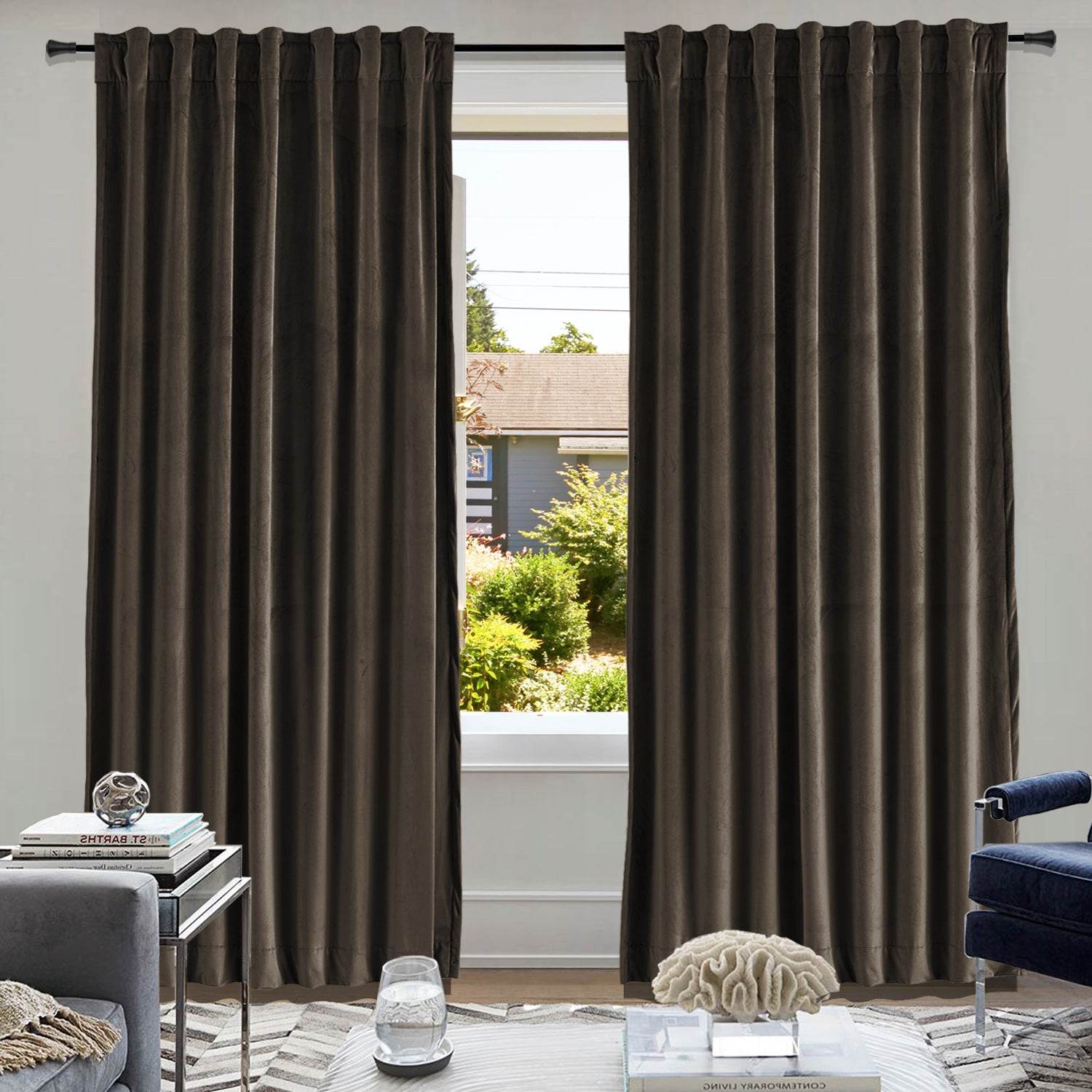 MJ11 Soft Soundproof Luxury Velvet Blackout Drapes Back Tab and Rod Pocket - Cololeaf