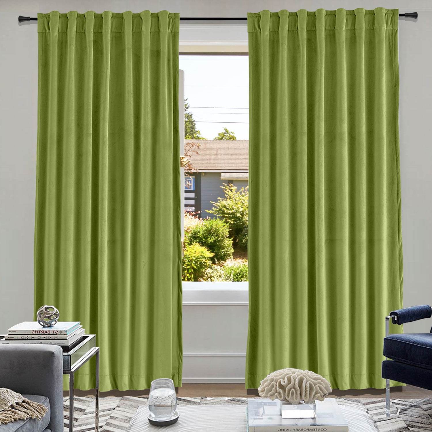 MJ11 Soft Soundproof Luxury Velvet Blackout Drapes Back Tab and Rod Pocket - Cololeaf