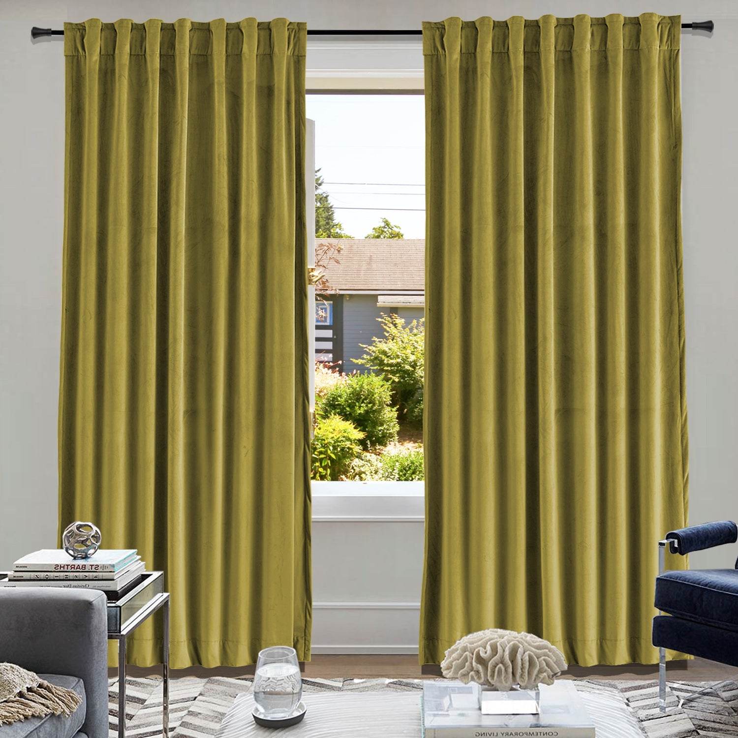 MJ11 Soft Soundproof Luxury Velvet Blackout Drapes Back Tab and Rod Pocket - Cololeaf