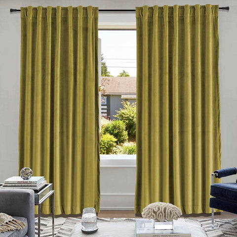 MJ11 Soft Soundproof Luxury Velvet Blackout Drapes Back Tab and Rod Pocket - Cololeaf