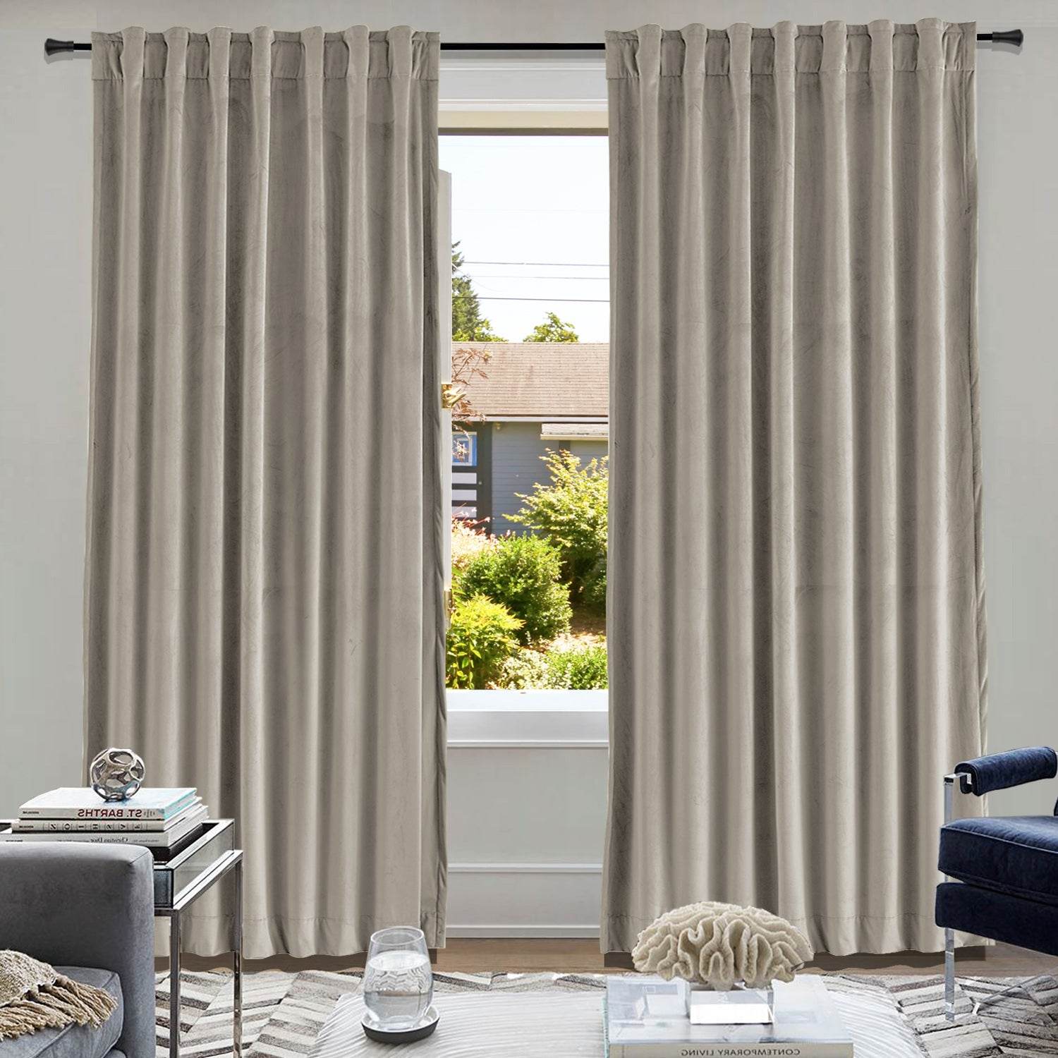 MJ11 Soft Soundproof Luxury Velvet Blackout Drapes Back Tab and Rod Pocket - Cololeaf