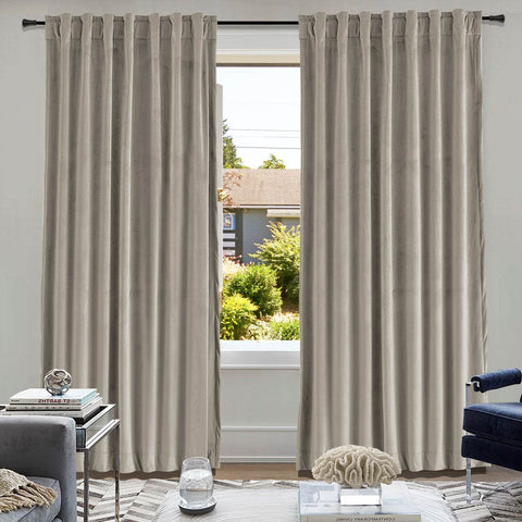 MJ11 Soft Soundproof Luxury Velvet Blackout Drapes Back Tab and Rod Pocket - Cololeaf
