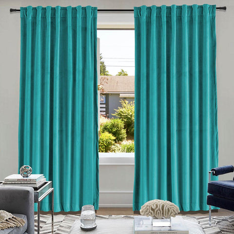 MJ11 Soft Soundproof Luxury Velvet Blackout Drapes Back Tab and Rod Pocket - Cololeaf