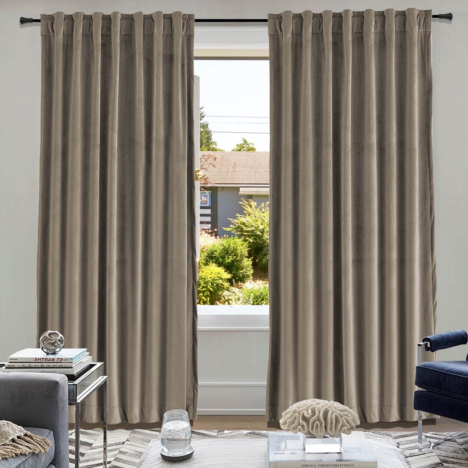 MJ11 Soft Soundproof Luxury Velvet Blackout Drapes Back Tab and Rod Pocket - Cololeaf