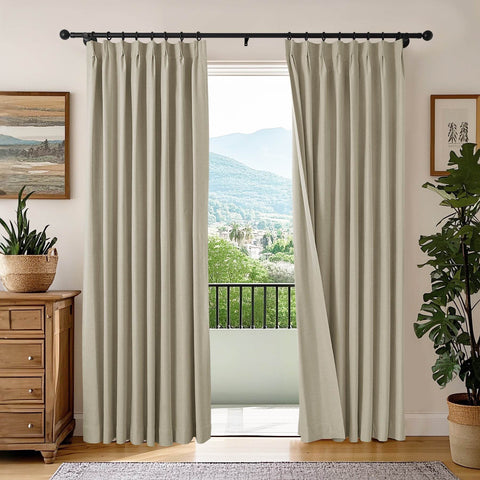 OY66 Ultra-Soft Blackout Double-Sided Lightweight Linen Curtain Pinch Pleat - Cololeaf