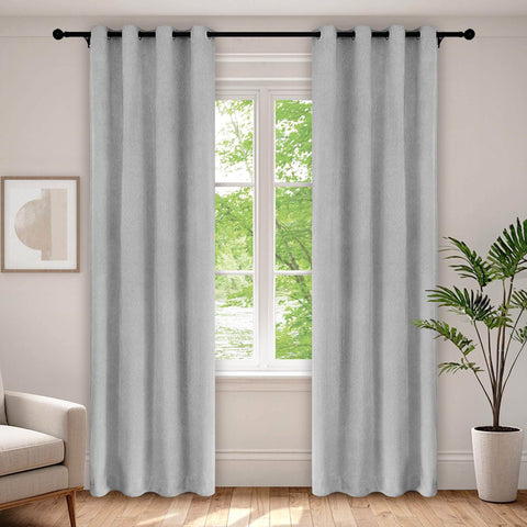 1041 100% Blackout Soft Chenille Linen Blend Curtain Grommet & 4 IN 1 - Cololeaf -- #1 White