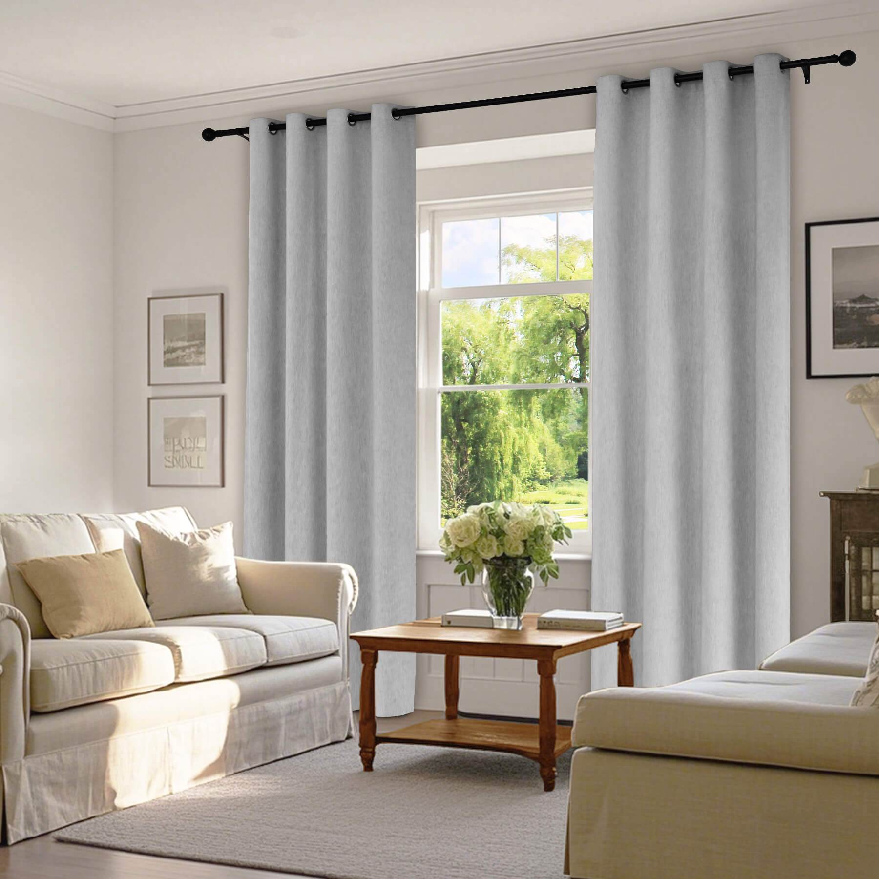 1041 100% Blackout Soft Chenille Linen Blend Curtain Grommet & 4 IN 1 - Cololeaf -- #1 White