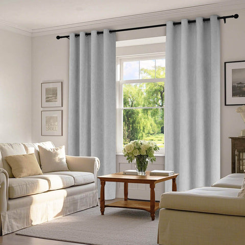 1041 100% Blackout Soft Chenille Linen Blend Curtain Grommet & 4 IN 1 - Cololeaf -- #1 White