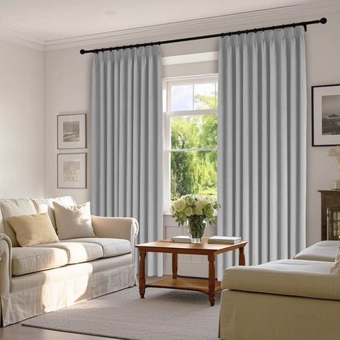1041 100% Blackout Soft Chenille Linen Blend Curtain Pinch Pleat - Cololeaf -- #1 White