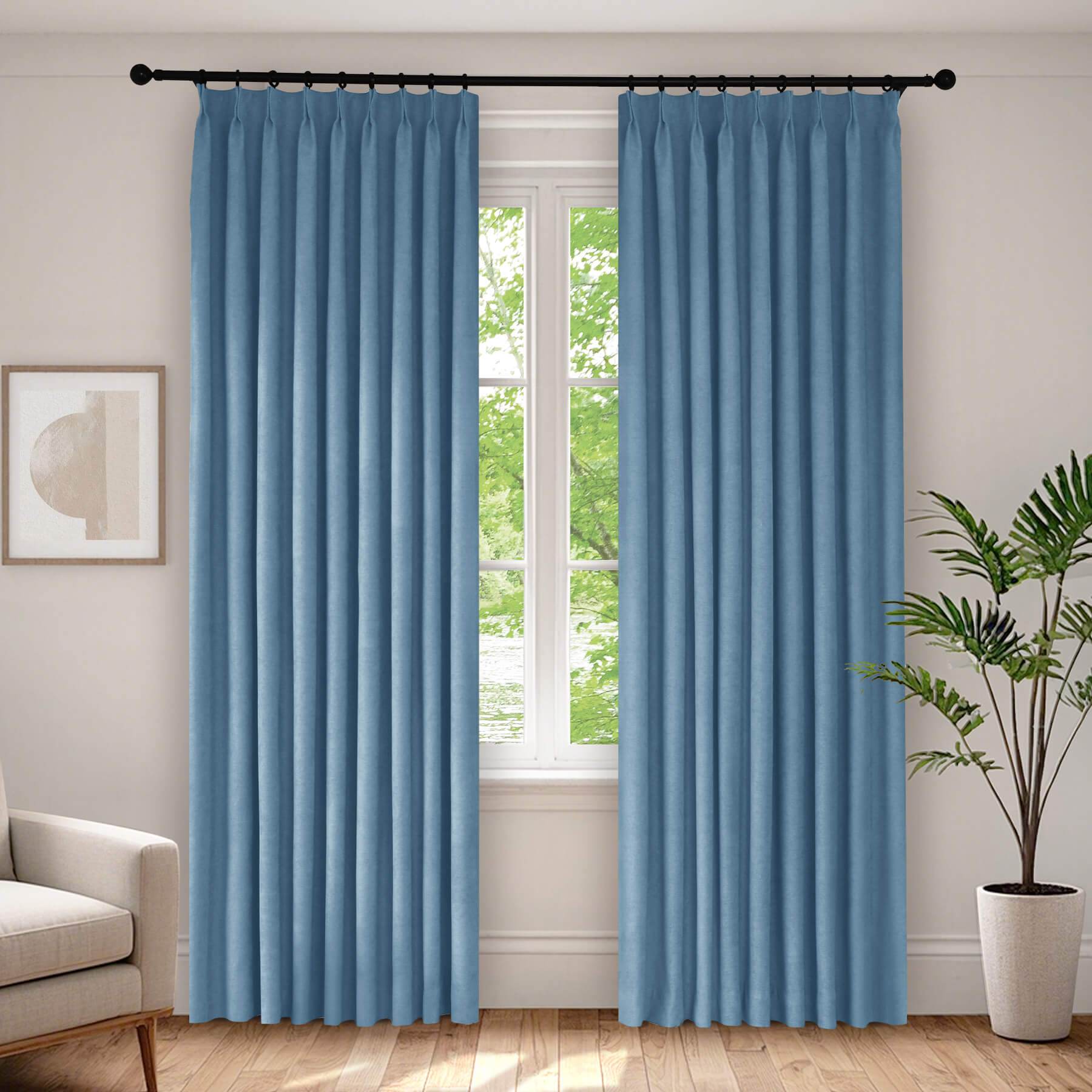1041 100% Blackout Soft Chenille Linen Blend Curtain Pinch Pleat - Cololeaf -- #1 White