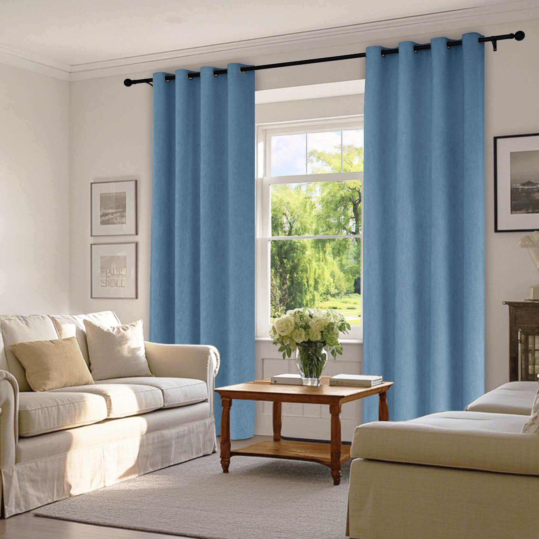 1041 100% Blackout Soft Chenille Linen Blend Curtain Grommet & 4 IN 1 - Cololeaf -- #1 White