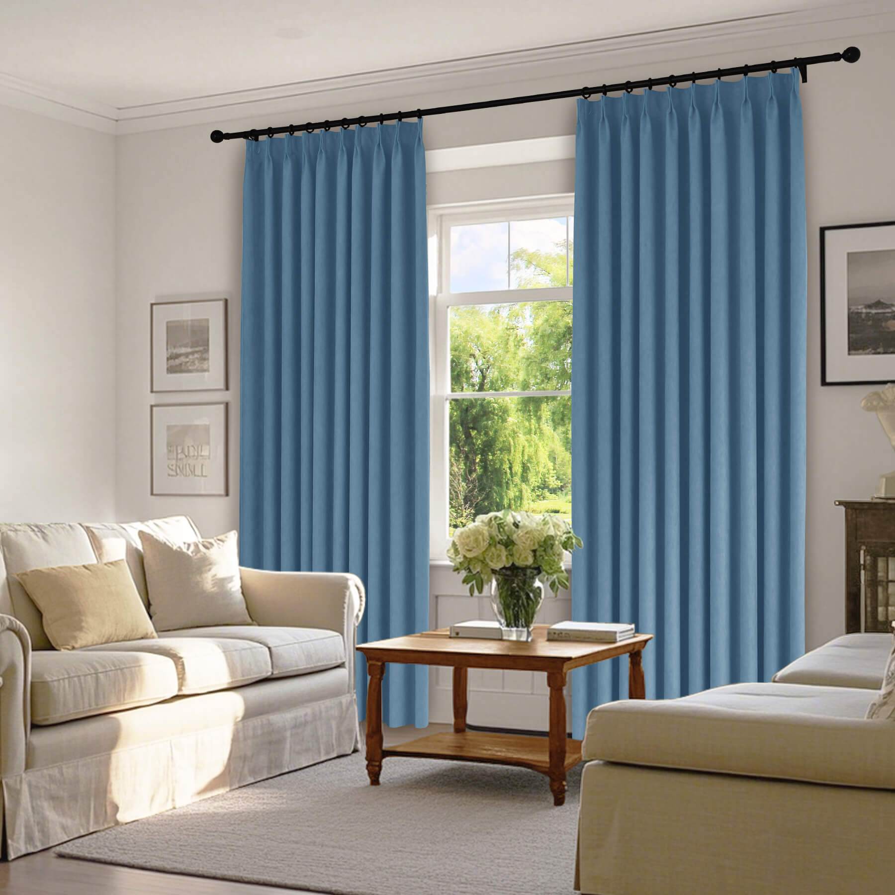 1041 100% Blackout Soft Chenille Linen Blend Curtain Pinch Pleat - Cololeaf -- #1 White