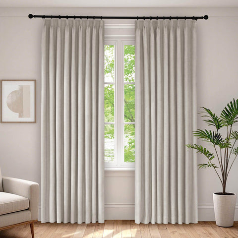 1041 100% Blackout Soft Chenille Linen Blend Curtain Pinch Pleat - Cololeaf -- #1 White