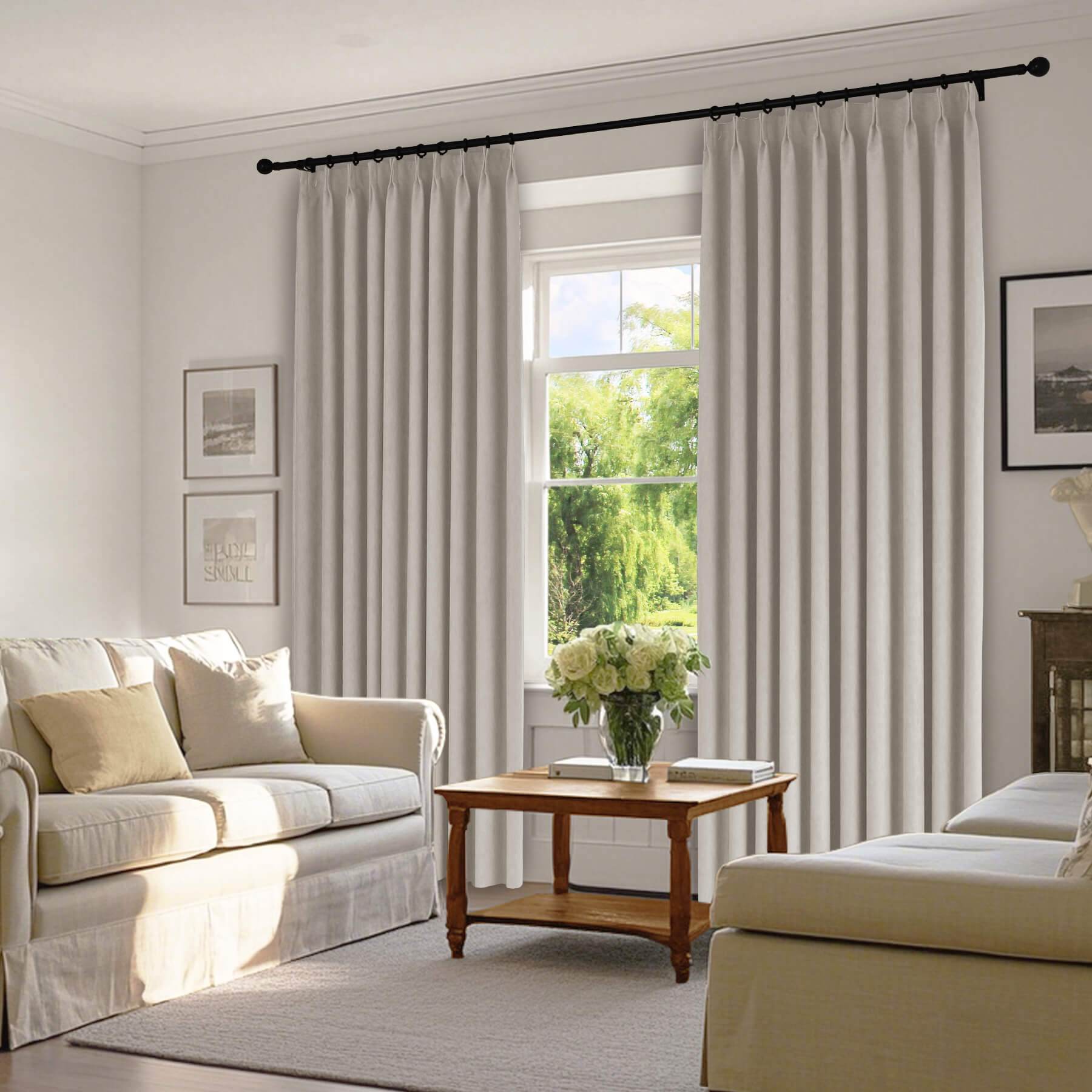 1041 100% Blackout Soft Chenille Linen Blend Curtain Pinch Pleat - Cololeaf -- #1 White
