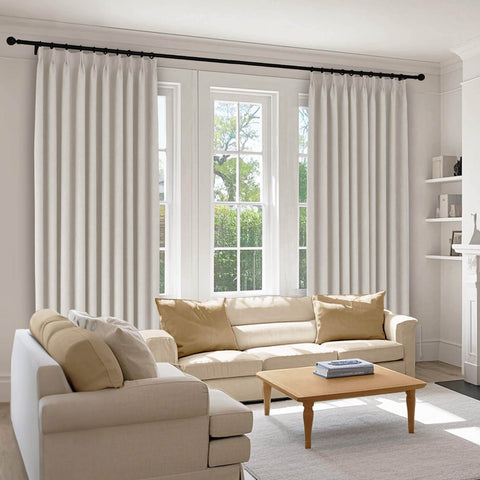 1041 100% Blackout Soft Chenille Linen Blend Curtain Pinch Pleat - Cololeaf -- #1 White