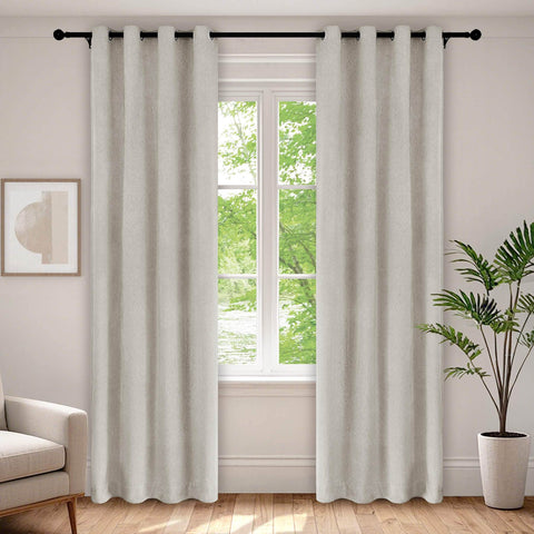 1041 100% Blackout Soft Chenille Linen Blend Curtain Grommet & 4 IN 1 - Cololeaf -- #1 White