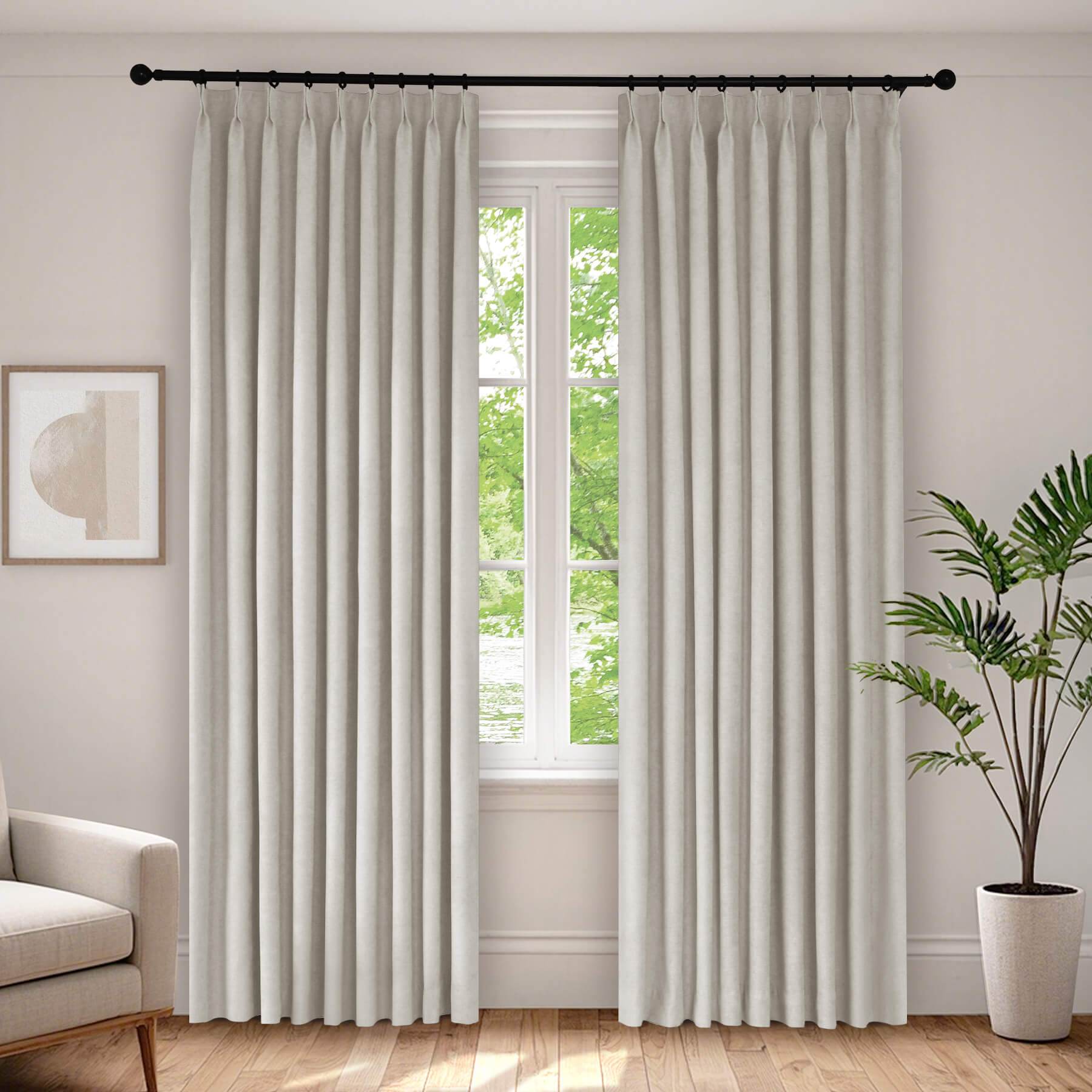 1041 100% Blackout Soft Chenille Linen Blend Curtain Pinch Pleat - Cololeaf -- #1 White