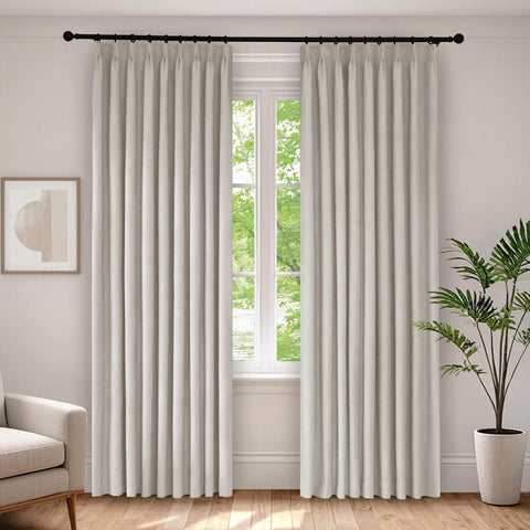 1041 100% Blackout Soft Chenille Linen Blend Curtain Pinch Pleat - Cololeaf -- #1 White