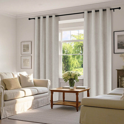 1041 100% Blackout Soft Chenille Linen Blend Curtain Grommet & 4 IN 1 - Cololeaf -- #1 White
