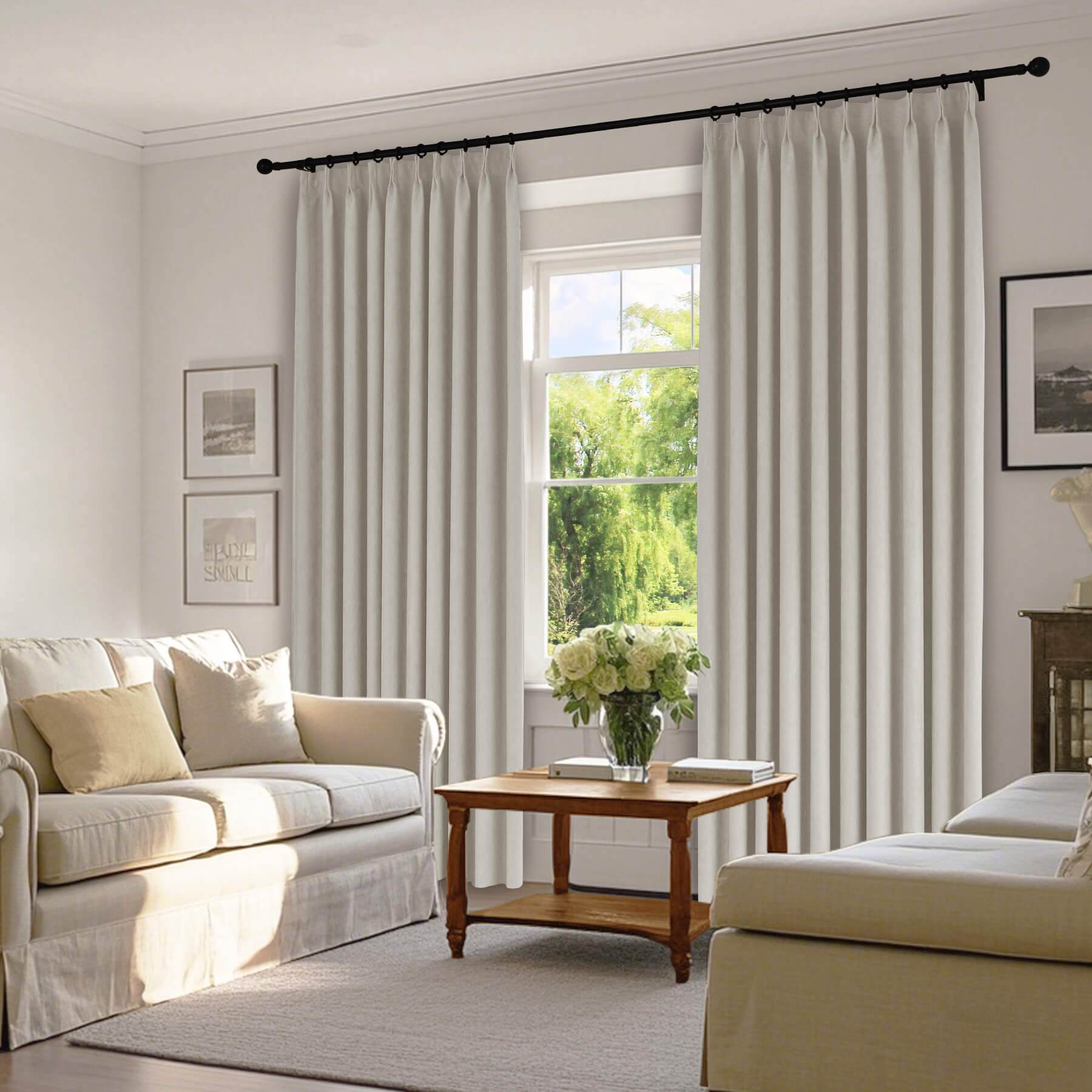 1041 100% Blackout Soft Chenille Linen Blend Curtain Pinch Pleat - Cololeaf -- #1 White