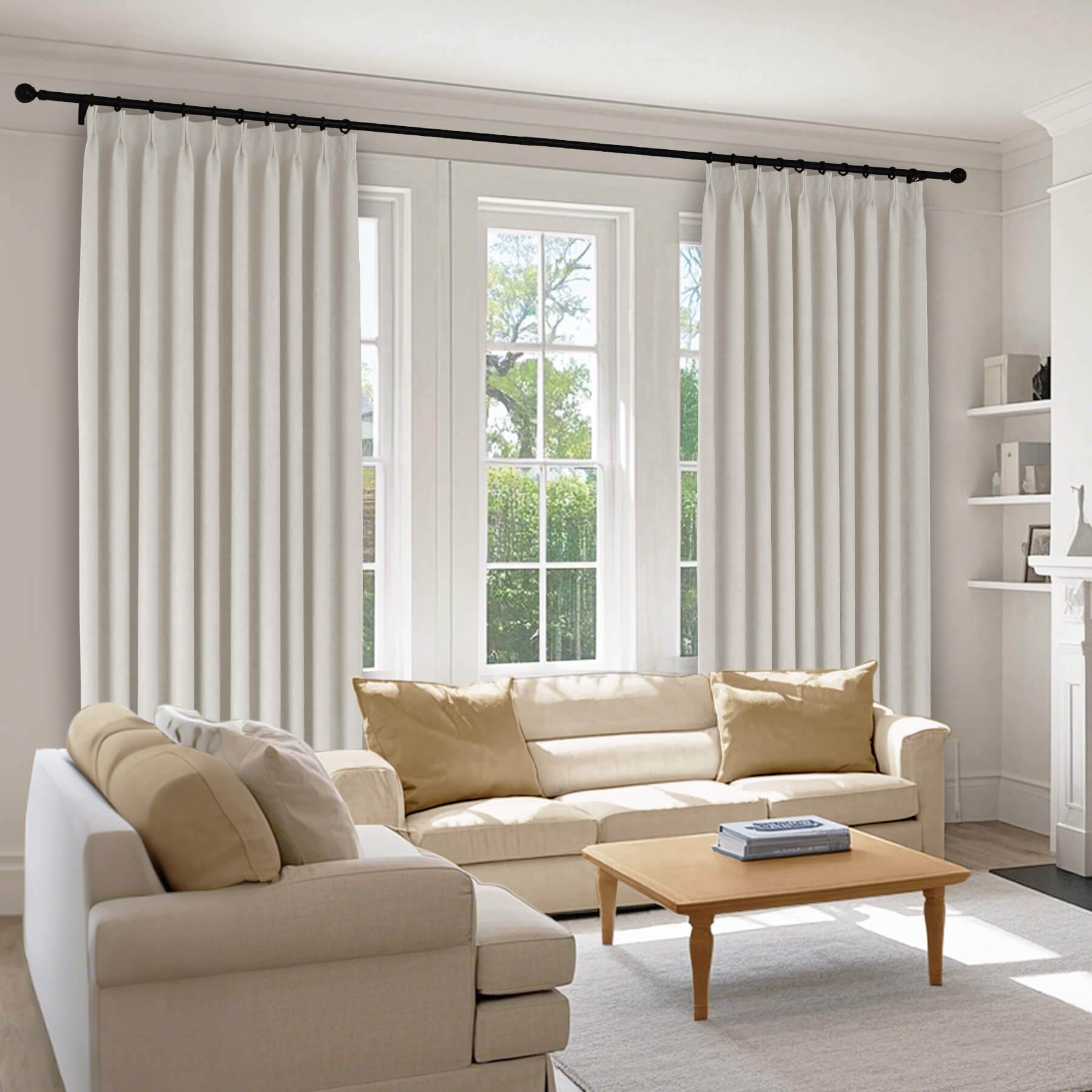 1041 100% Blackout Soft Chenille Linen Blend Curtain Pinch Pleat - Cololeaf -- #1 White