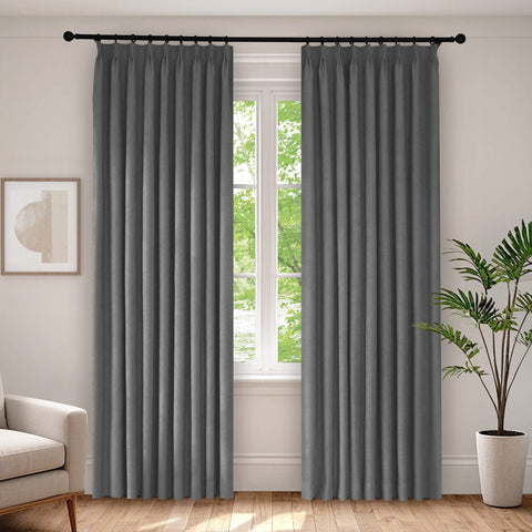 1041 100% Verdunkelungs-Soft-Chenille-Leinen-Mischvorhang mit Faltenband, 1 Schal