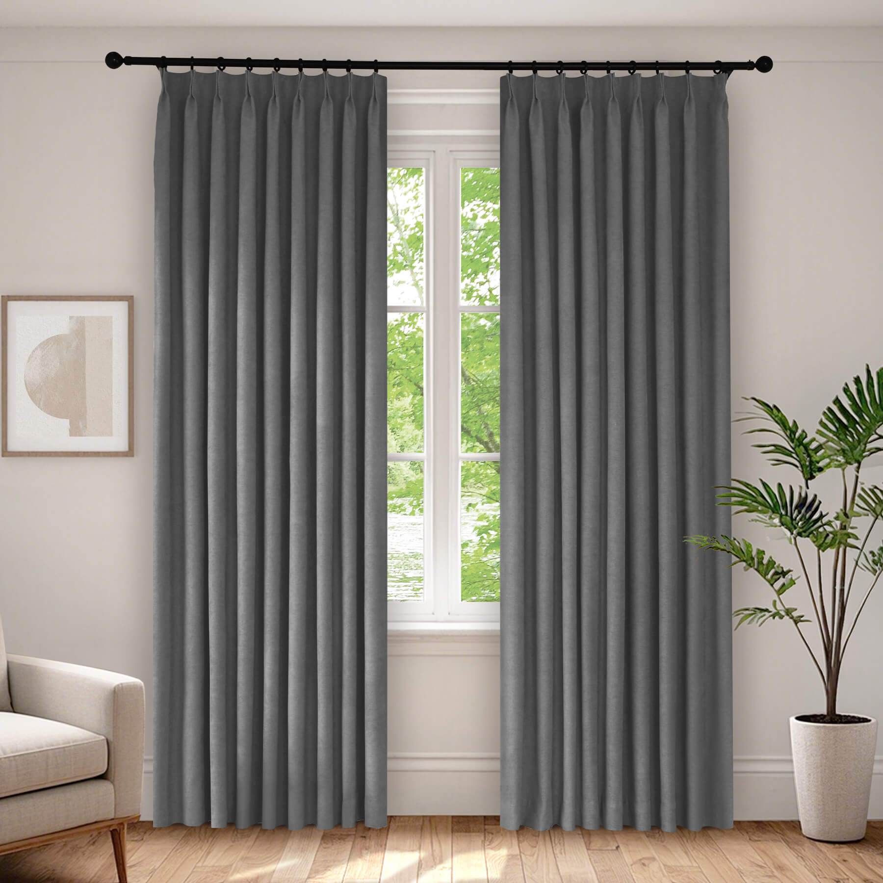 1041 100% Blackout Soft Chenille Linen Blend Curtain Pinch Pleat - Cololeaf -- #1 White