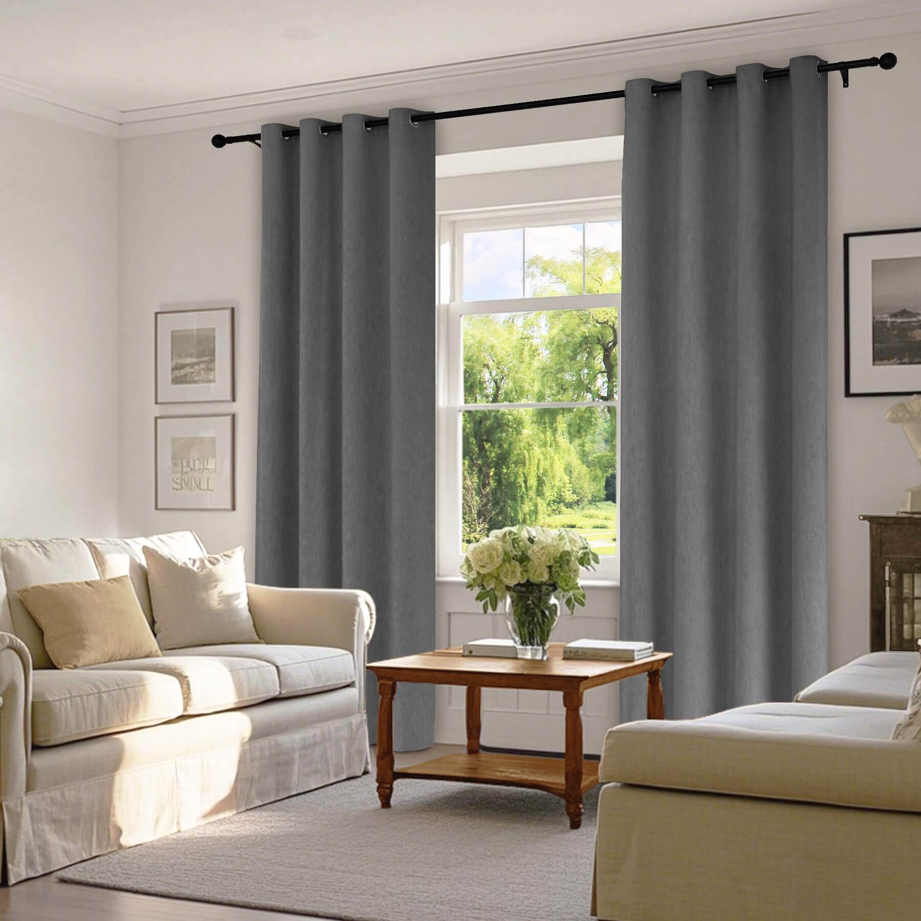 1041 100% Blackout Soft Chenille Linen Blend Curtain Grommet & 4 IN 1 - Cololeaf -- #1 White