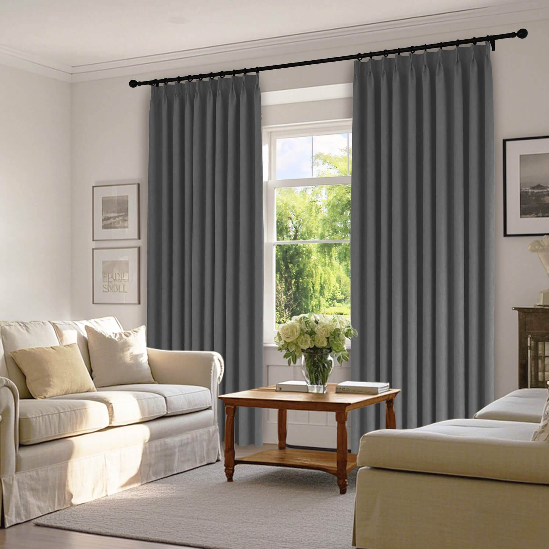 1041 100% Blackout Soft Chenille Linen Blend Curtain Pinch Pleat - Cololeaf -- #1 White