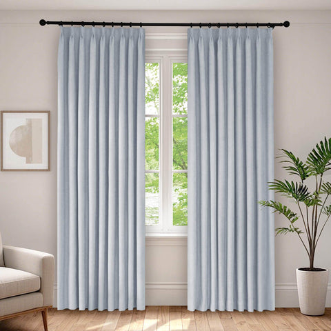 1041 100% Blackout Soft Chenille Linen Blend Curtain Pinch Pleat - Cololeaf -- #1 White