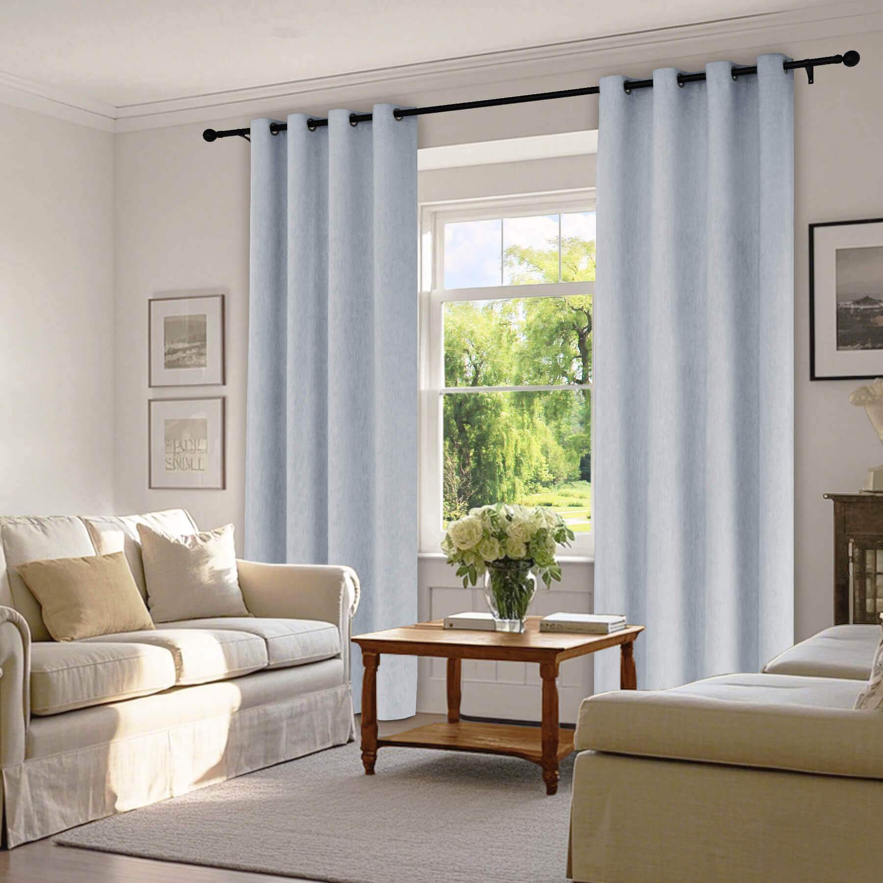 1041 100% Blackout Soft Chenille Linen Blend Curtain Grommet & 4 IN 1 - Cololeaf -- #1 White