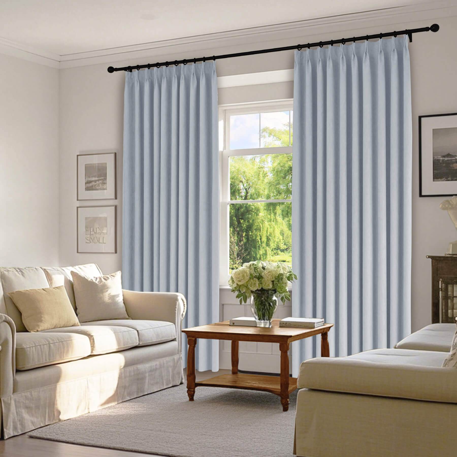 1041 100% Blackout Soft Chenille Linen Blend Curtain Pinch Pleat - Cololeaf -- #1 White