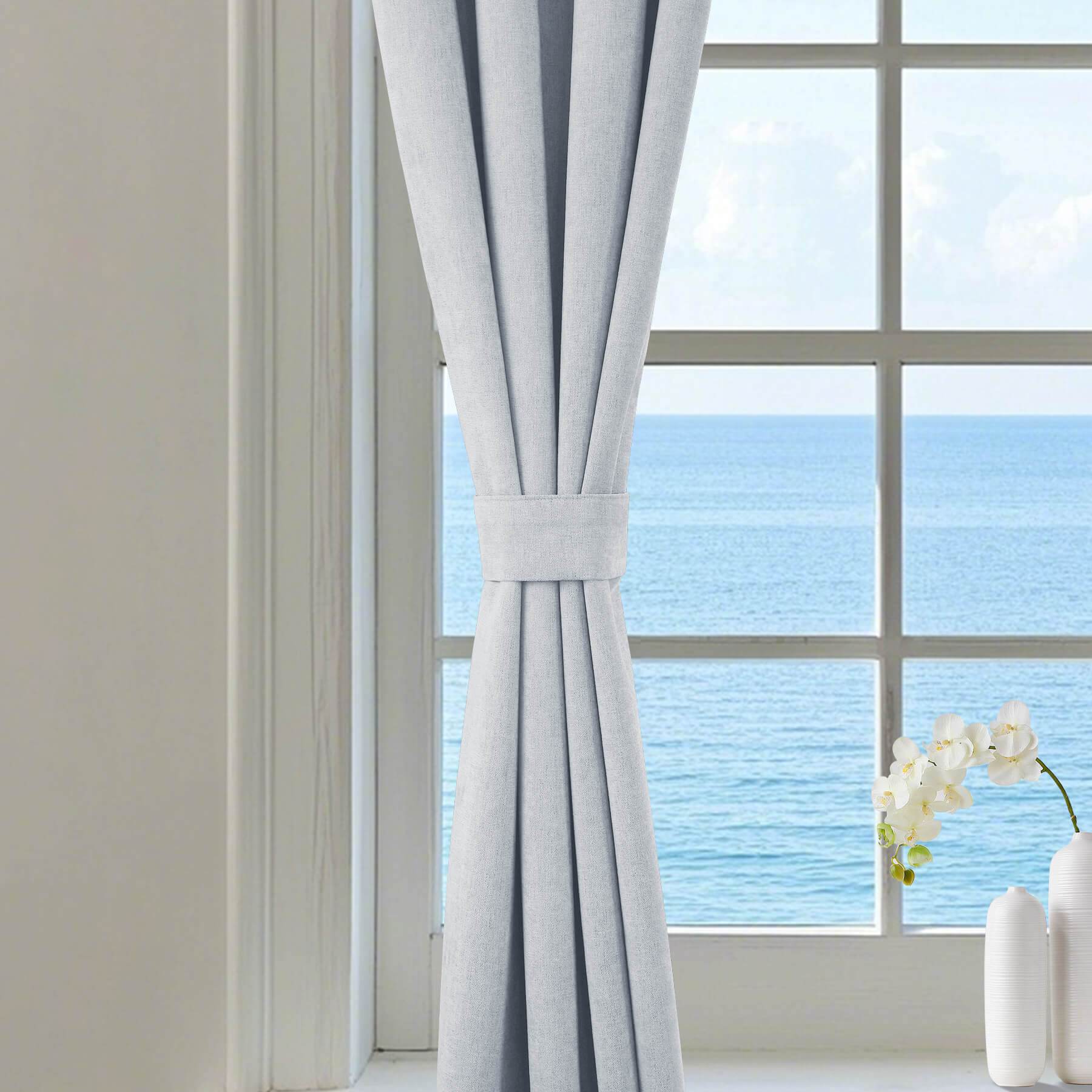 1041 100% Blackout Soft Chenille Linen Blend Curtain Pinch Pleat - Cololeaf -- #1 White
