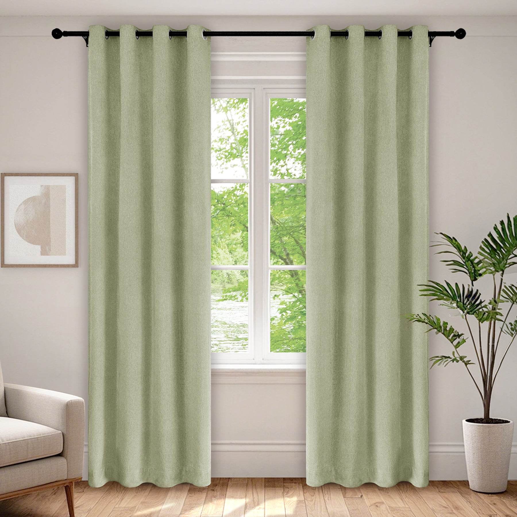1041 100% Blackout Soft Chenille Linen Blend Curtain Grommet & 4 IN 1 - Cololeaf