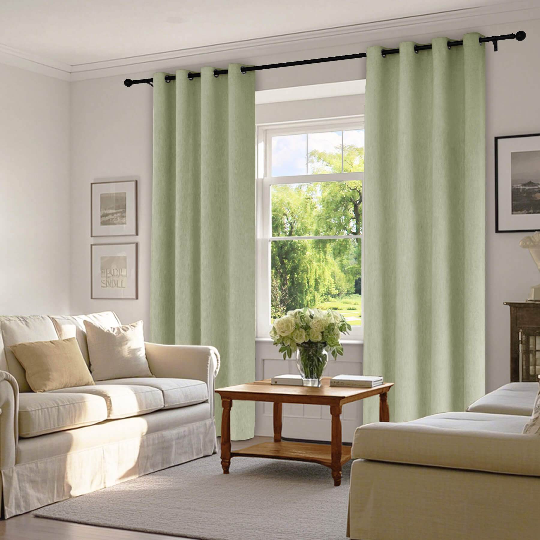 1041 100% Blackout Soft Chenille Linen Blend Curtain Grommet & 4 IN 1 - Cololeaf -- #1 White