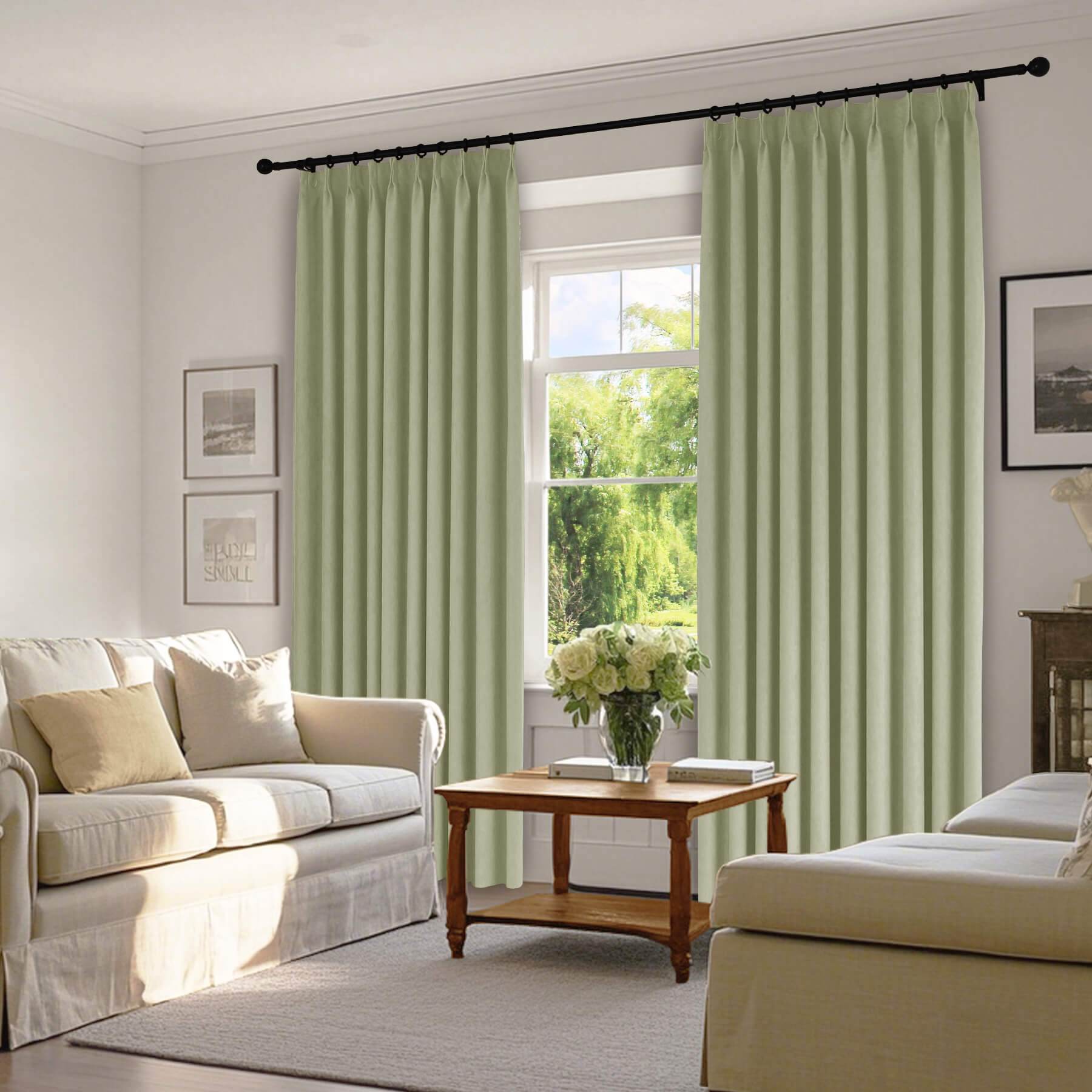 1041 100% Blackout Soft Chenille Linen Blend Curtain Pinch Pleat - Cololeaf -- #1 White