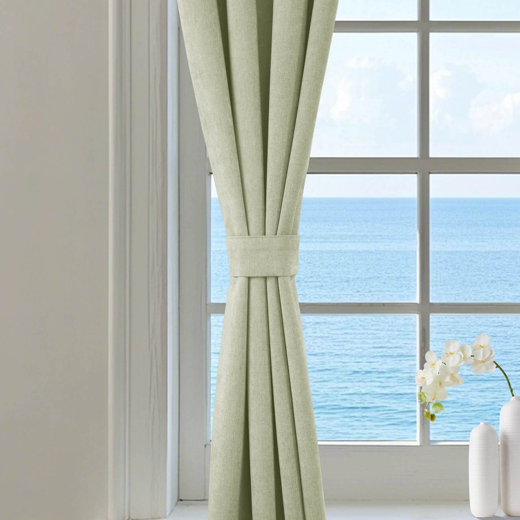 1041 100% Blackout Soft Chenille Linen Blend Curtain Pinch Pleat - Cololeaf -- #1 White