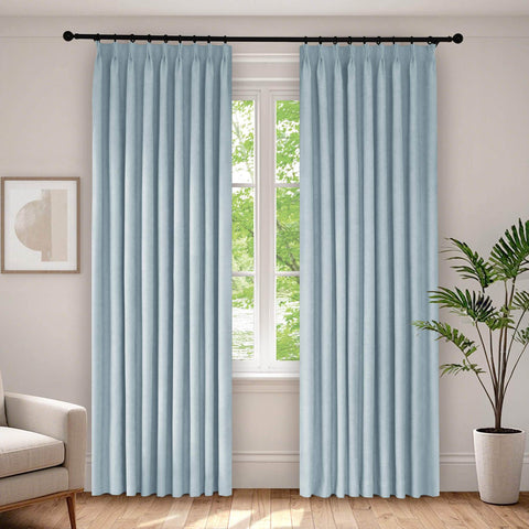 1041 100% Blackout Soft Chenille Linen Blend Curtain Pinch Pleat - Cololeaf -- #1 White