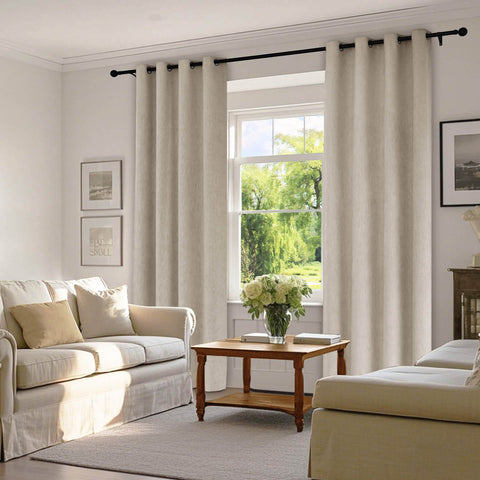 1041 100% Blackout Soft Chenille Linen Blend Curtain Grommet & 4 IN 1 - Cololeaf -- #1 White