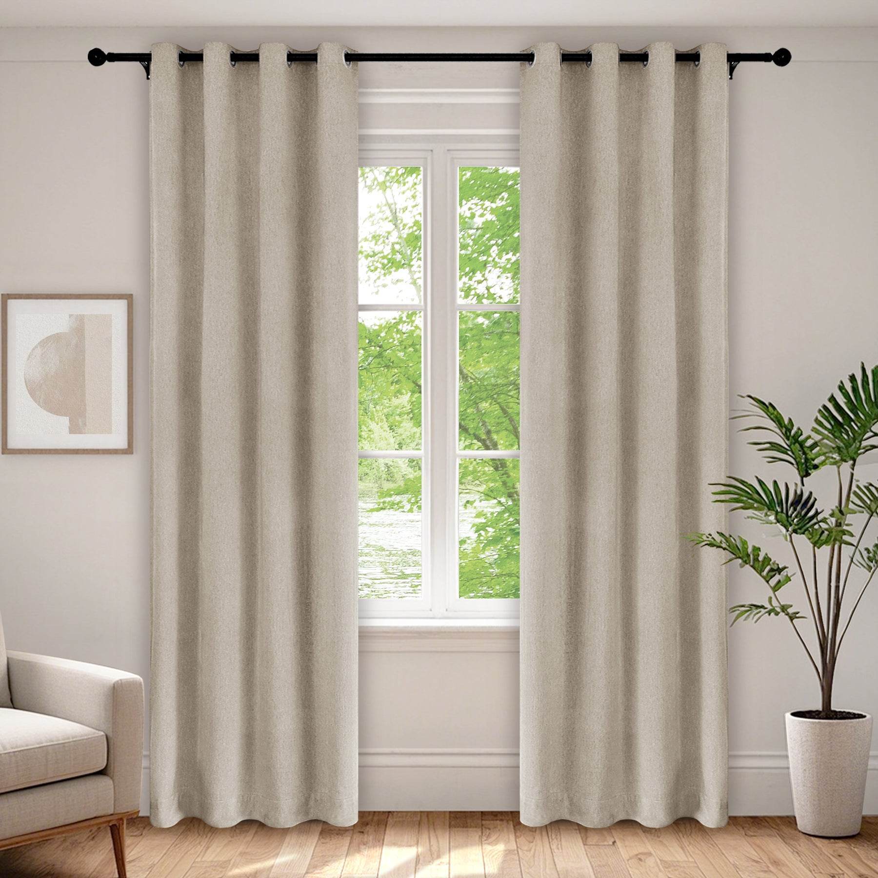 1041 100% Blackout Soft Chenille Linen Blend Curtain Grommet & 4 IN 1 - Cololeaf