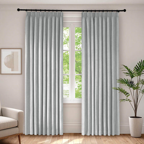 1041 100% Blackout Soft Chenille Linen Blend Curtain Pinch Pleat - Cololeaf -- #1 White