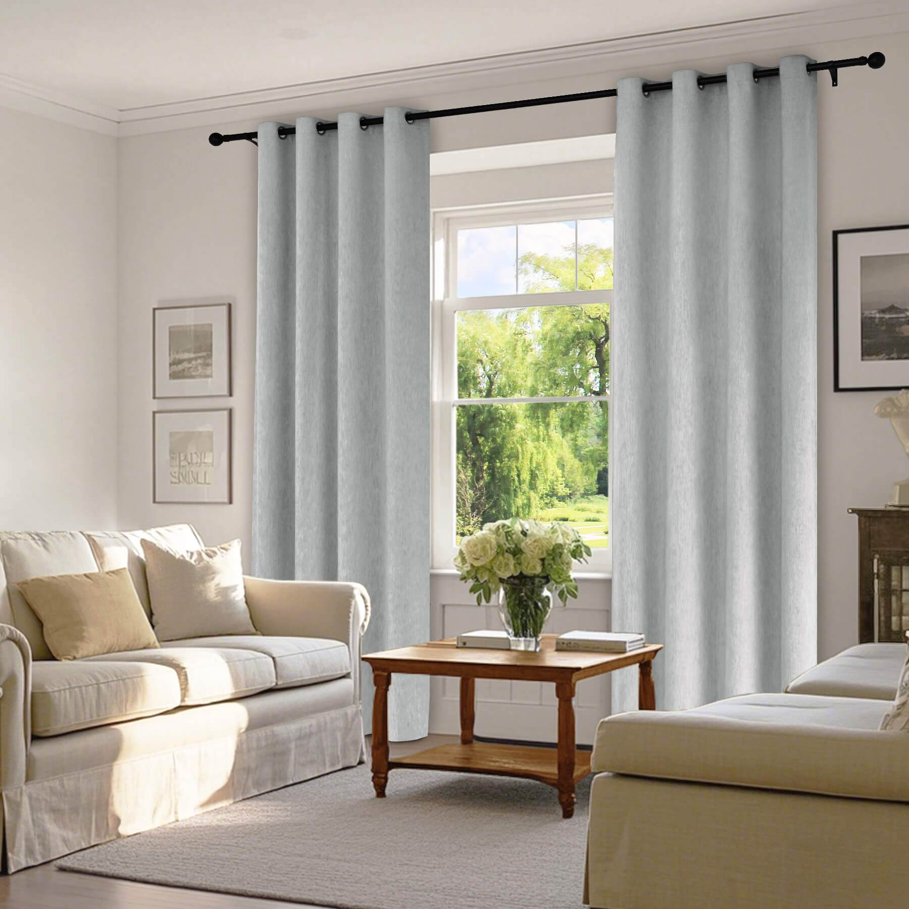 1041 100% Blackout Soft Chenille Linen Blend Curtain Grommet & 4 IN 1 - Cololeaf -- #1 White