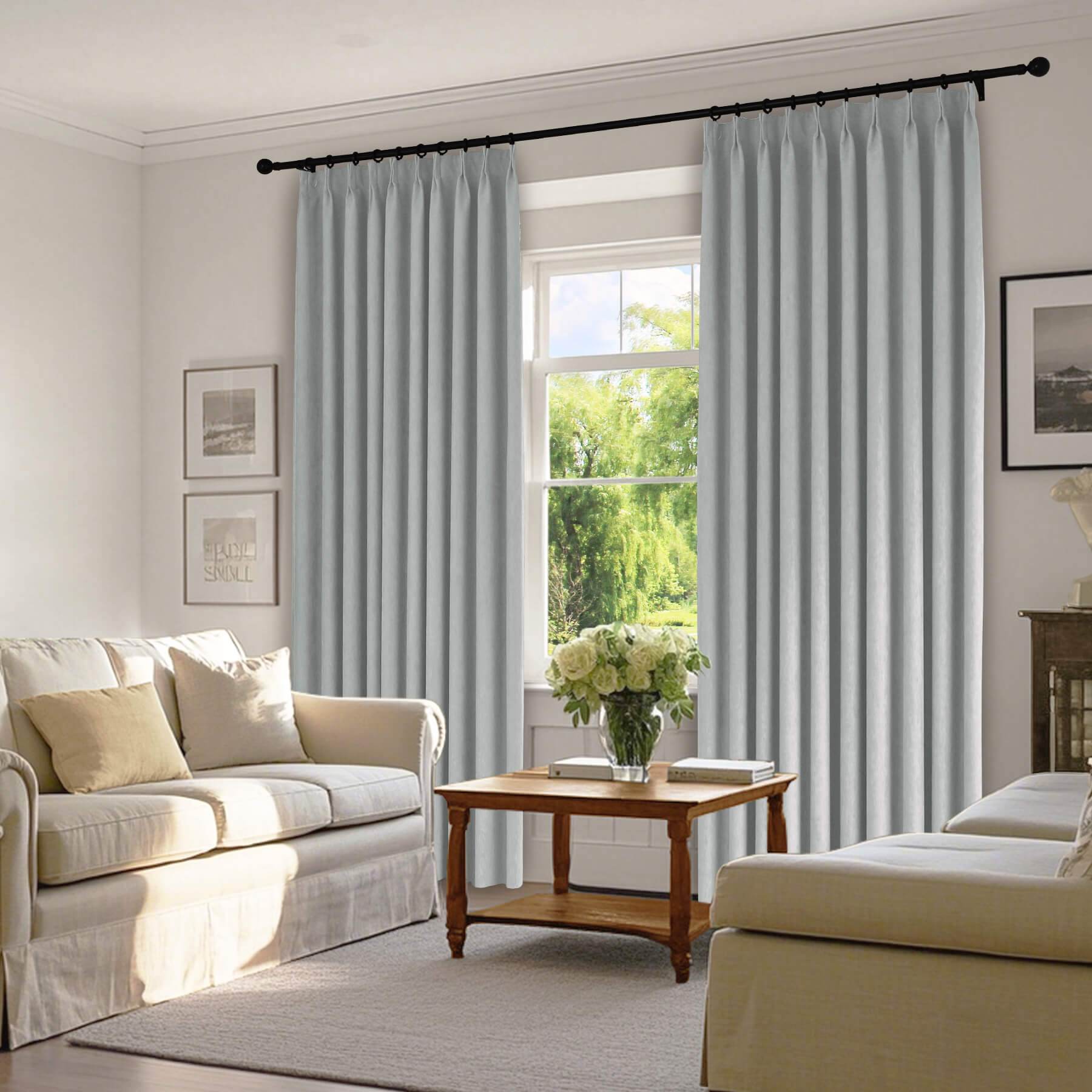 1041 100% Blackout Soft Chenille Linen Blend Curtain Pinch Pleat - Cololeaf -- #1 White