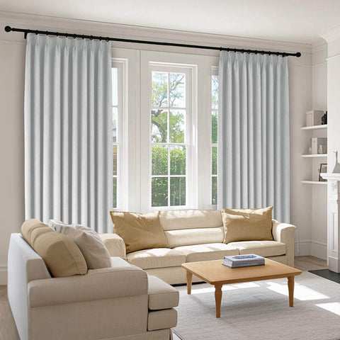 1041 100% Blackout Soft Chenille Linen Blend Curtain Pinch Pleat - Cololeaf -- #1 White